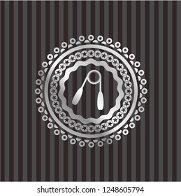hand gripper icon inside silver emblem or badge