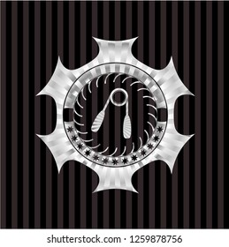 hand gripper icon inside silver shiny badge