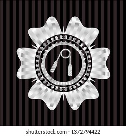 hand gripper icon inside silver shiny emblem