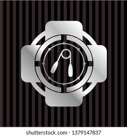 hand gripper icon inside silver emblem