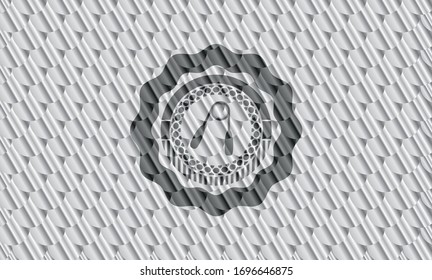 hand gripper icon inside silver color badge. Scales pattern. Vector Illustration. Detailed.