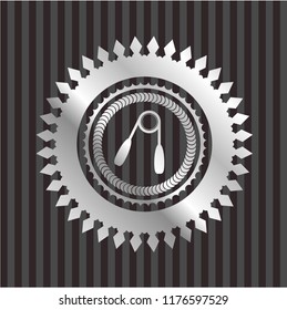 hand gripper icon inside silvery badge or emblem