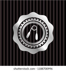 hand gripper icon inside silvery shiny emblem