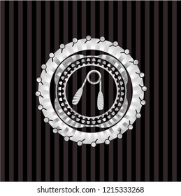 hand gripper icon inside silvery shiny badge