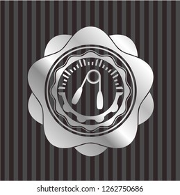 hand gripper icon inside silvery shiny emblem