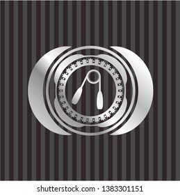 hand gripper icon inside silvery shiny badge