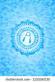 hand gripper icon inside sky blue emblem with mosaic background