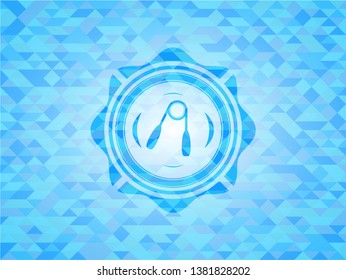 hand gripper icon inside sky blue mosaic emblem