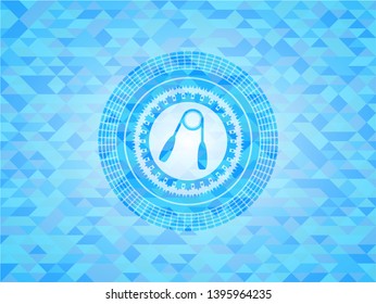hand gripper icon inside sky blue mosaic emblem
