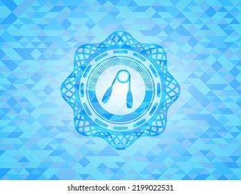 Handgreifer-Symbol im Himmelblau-Emblem. Mosaikaner Hintergrund. 