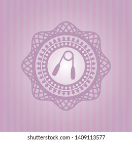 hand gripper icon inside vintage pink emblem
