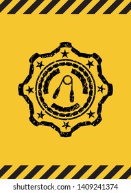 hand gripper icon inside warning sign, black grunge emblem. Vector Illustration. Detailed.