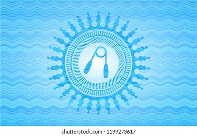 hand gripper icon inside water wave badge.