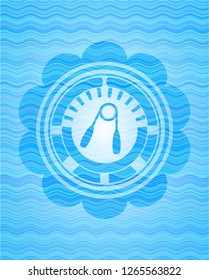 hand gripper icon inside water representation style badge.