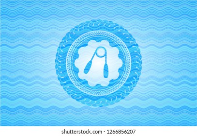 hand gripper icon inside water wave badge.
