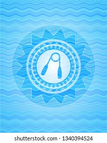 hand gripper icon inside water wave concept badge background.