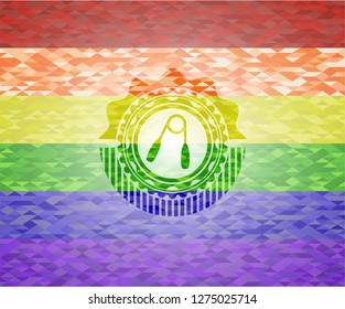 hand gripper icon on mosaic background with the colors of the LGBT flag