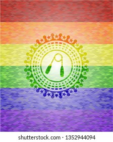 hand gripper icon on mosaic background with the colors of the LGBT flag