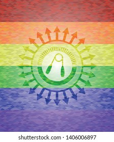 hand gripper icon on mosaic background with the colors of the LGBT flag
