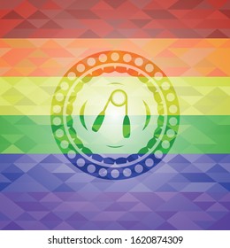 hand gripper icon on mosaic background with the colors of the LGBT flag