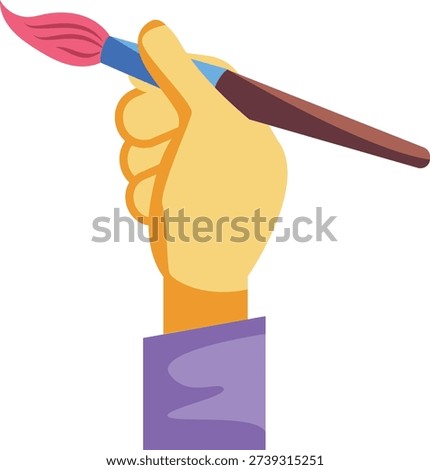  A hand gripping a brush and a paintbrush, ready for painting