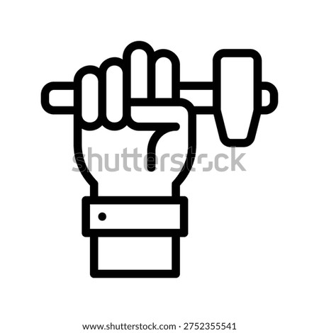 Hand gripping dumbbell for strength training. Single Line Icon.