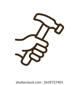 Hand gripping hammer ready for work. Icon symbol illustration