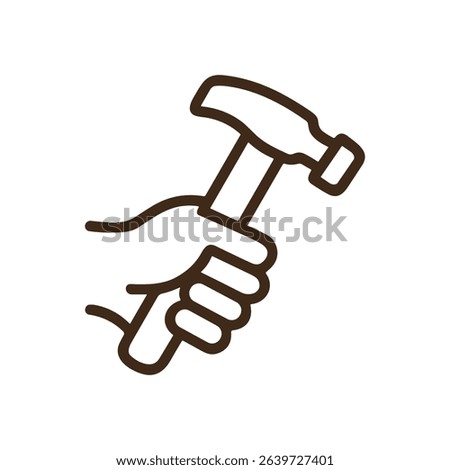 Hand gripping hammer ready for work. Icon symbol illustration