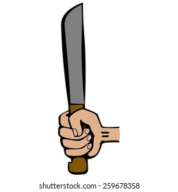 Hand gripping the knife. Cartoon. Flat.
