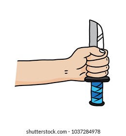 The hand is gripping the knife,Hand drawn,Vector,Illustrations.