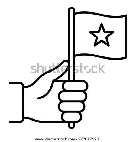 A hand gripping a tiny flag with star