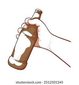 A hand grips a cold beer bottle, showcasing a moment of relaxation and enjoyment. This illustration highlights the simplicity of savoring a drink.