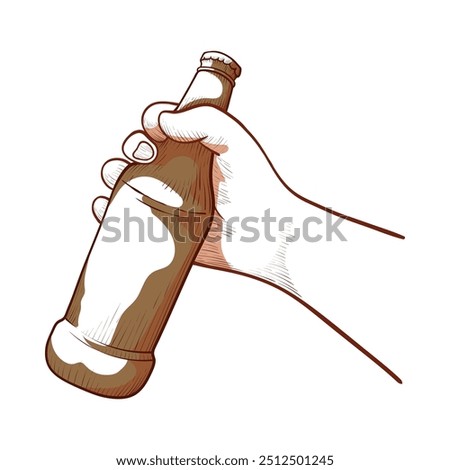 A hand grips a cold beer bottle, showcasing a moment of relaxation and enjoyment. This illustration highlights the simplicity of savoring a drink.