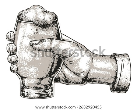 A hand grips a glass of beer filled with frothy foam. The glass is clear showcasing the refreshing drink inside. It's a vibrant moment perfect for relaxation.