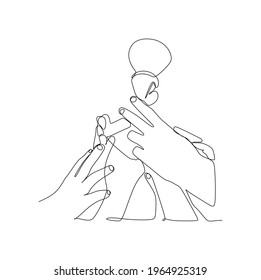 Hand of group of people rise the trophy - continuous one line drawing