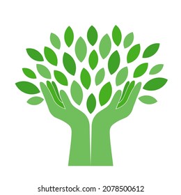 hand and a growing tree ecology concept