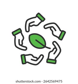 Hand grown food, icon in line design green. Hand grown, organic, farm, harvest, garden, vegetable, local on white background vector. Hand grown food, editable stroke icon