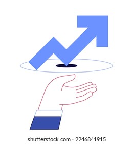 Hand with growth arrow icon. Web symbol on white background. Vector illustration.