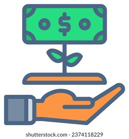 Hand growth icon or logo illustration filled outline color style. Business and finance icons