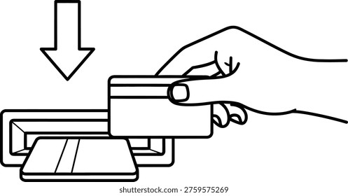 A hand is guiding a paper tray into a printer, with an arrow indicating downward motion.
