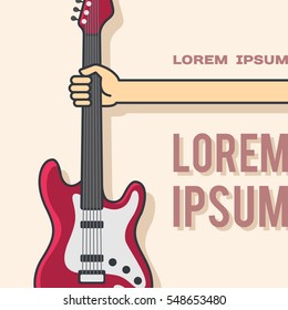 Hand with guitar - vector poster template. Concept for printable and promotion musical concerts, festivals and parties. Vector illustration.