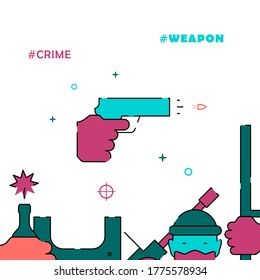 Mano con un icono de vector de línea rellenado con arma, ilustración simple, borde inferior relacionado.