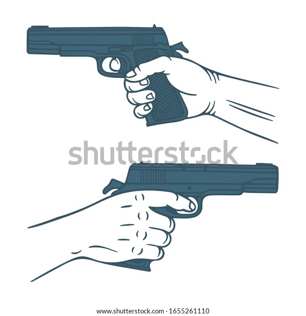 銃を持つ手 銃を持つ手の前と後ろのビューのベクターイラストセット のベクター画像素材 ロイヤリティフリー