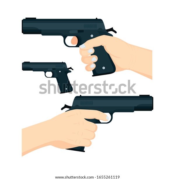 銃を持つ手 銃を持つ手の前と後ろのビューのベクターイラストセット のベクター画像素材 ロイヤリティフリー