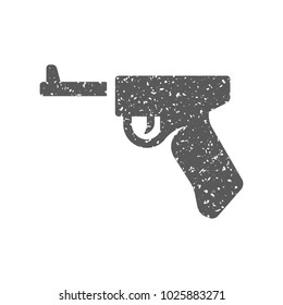 Hand gun icon in grunge texture. Vintage style vector illustration.