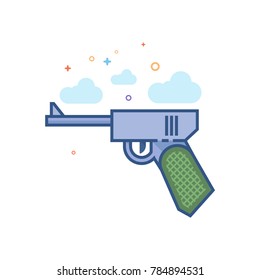Hand gun icon in outlined flat color style. Vector illustration.
