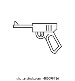 Hand gun icon in thin outline style. Vintage fire arm world war