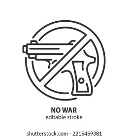 Hand Gun Line Icon. No War Vector Symbol With Revolver. Stop War Sign. Editable Stroke.