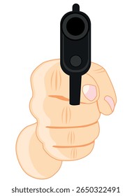 Hand mit Pistole auf weißem Hintergrund ist isoliert