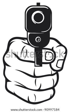 hand with gun (pistol pointed)
